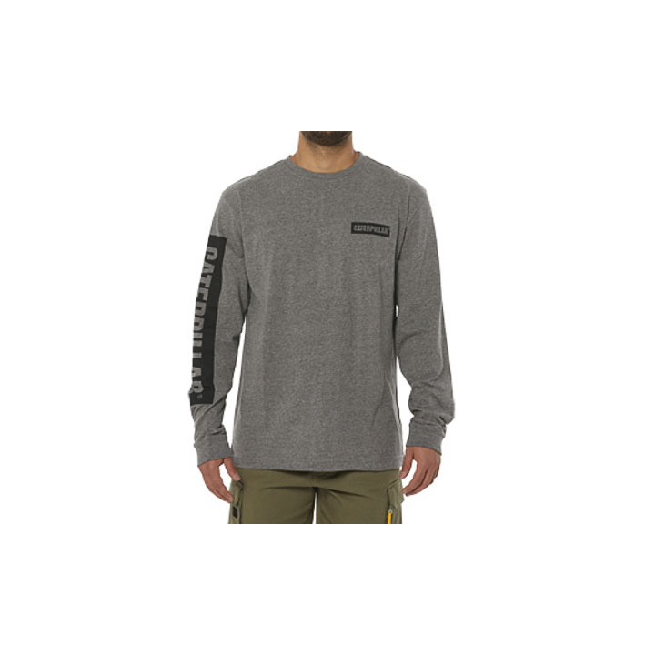 Caterpillar T-Shirts UAE Online - Caterpillar Icon Block Long Sleeve Mens - Dark Grey QZRGEX136